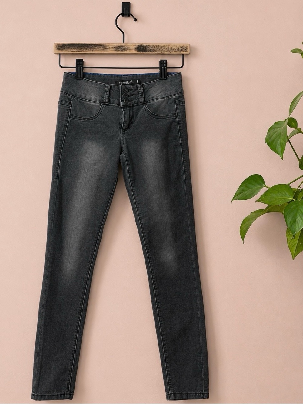 LOVEsick Hot Topic Black Gray Low Rise Skinny Jeans Size 5 Triple Button Y2K